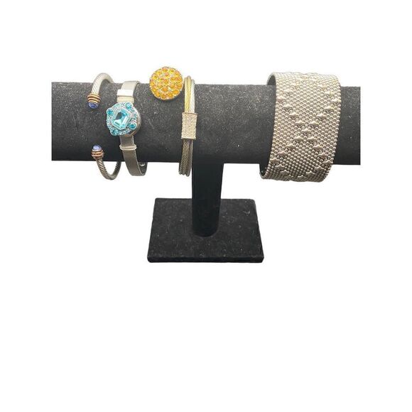 Bracelets set of four two cuffs two bangle rhinestones silver tone - Picture 1 of 9